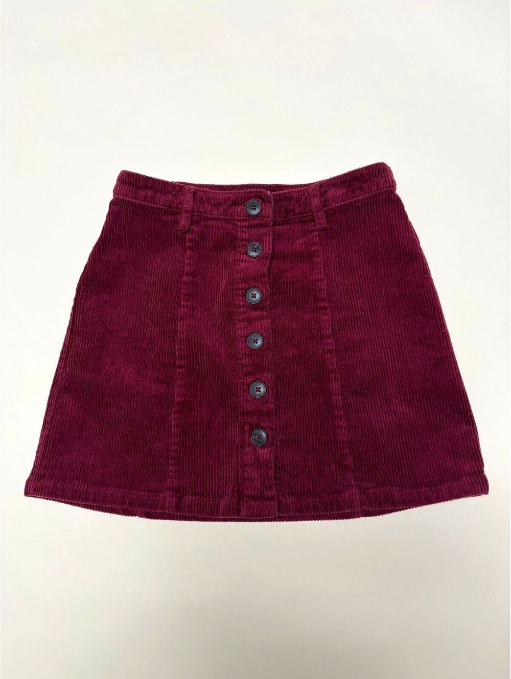 Forever 21 Burgundy Corduroy Mini Skirt Size Small Button Front A-Line